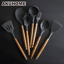 Load image into Gallery viewer, Silicone Kitchen Tools Set Cooking Tools Utensils Set Spatula Shovel Soup Spoon with Wooden Handle Special Heat-resistant Design
