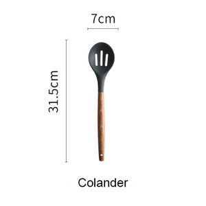 Silicone Kitchen Tools Set Cooking Tools Utensils Set Spatula Shovel Soup Spoon with Wooden Handle Special Heat-resistant Design