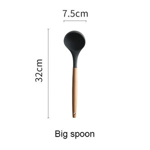 Silicone Kitchen Tools Set Cooking Tools Utensils Set Spatula Shovel Soup Spoon with Wooden Handle Special Heat-resistant Design